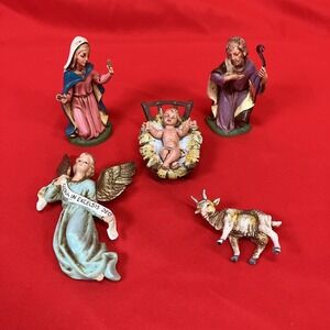 Vintage 1970 Nativity Figures Mary Joseph Baby Jesus / Depose Italy / Angel Goat